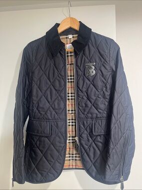 Burberry Navy Quilted Jacket with TB Monogram
